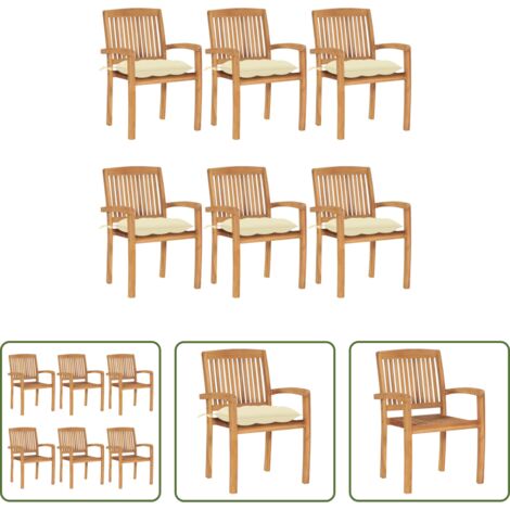 vidaXL Sedie impilabili -  Sedie da Giardino Impilabili con Cuscini 6 pz Massello di Teak