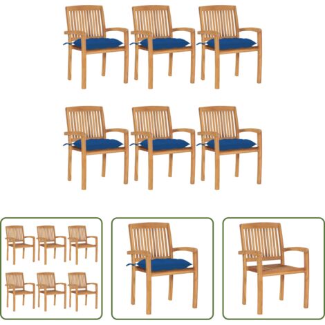 vidaXL Sedie impilabili -  Sedie da Giardino Impilabili con Cuscini 6 pz Massello di Teak