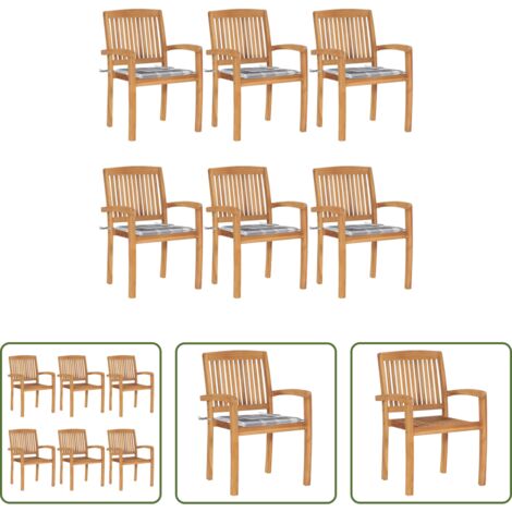 vidaXL Sedie impilabili -  Sedie da Giardino Impilabili con Cuscini 6 pz Massello di Teak