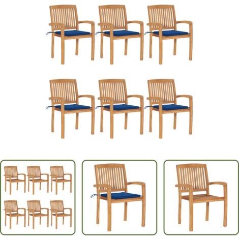 vidaXL Sedie impilabili -  Sedie da Giardino Impilabili con Cuscini 6 pz Massello di Teak