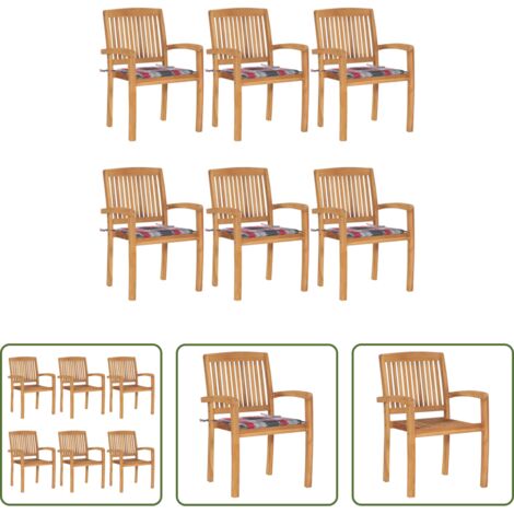 vidaXL Sedie impilabili -  Sedie da Giardino Impilabili con Cuscini 6 pz Massello di Teak