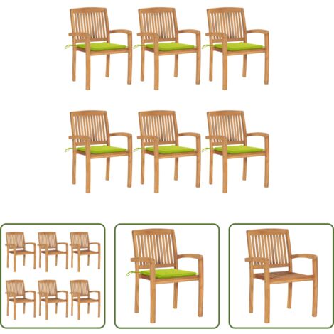vidaXL Sedie impilabili -  Sedie da Giardino Impilabili con Cuscini 6 pz Massello di Teak