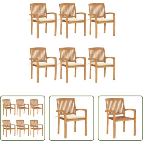 vidaXL Sedie impilabili -  Sedie da Giardino Impilabili con Cuscini 6 pz Massello di Teak