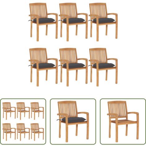 vidaXL Sedie impilabili -  Sedie da Giardino Impilabili con Cuscini 6 pz Massello di Teak