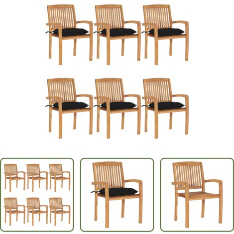 vidaXL Sedie impilabili -  Sedie da Giardino Impilabili con Cuscini 6 pz Massello di Teak