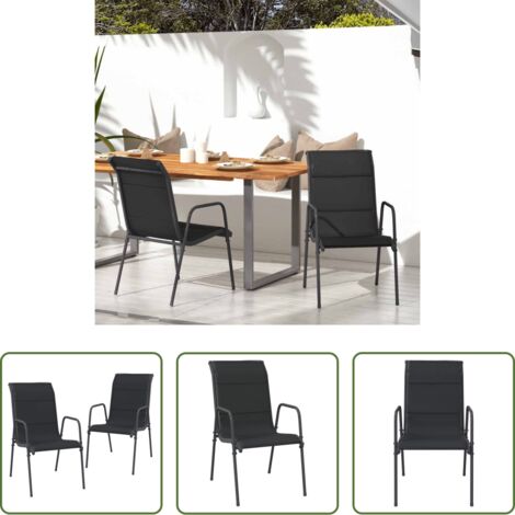 vidaXL Sedie in acciaio - Sedie da Giardino 2 pz in Acciaio e Textilene Nere