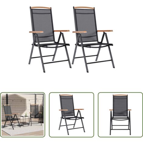 vidaXL Sedie in alluminio -  Sedie da Giardino Pieghevoli 2 pz in Alluminio e Textilene Nere