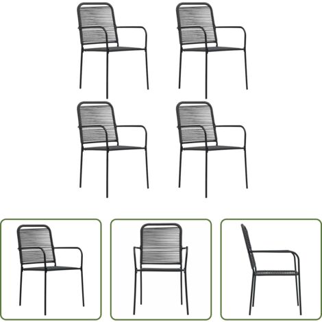 vidaXL Sedie in cotone - Sedie da Giardino 4 pz in Corda di Cotone e Acciaio Nere