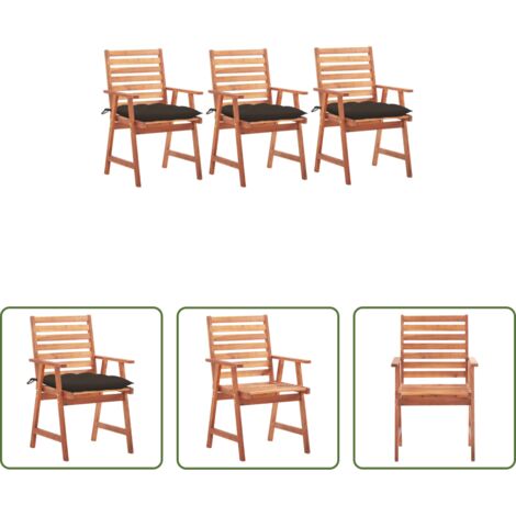 vidaXL Sedie in legno acacia -  Sedie da Pranzo da Esterni con Cuscini 3 pz Massello di Acacia