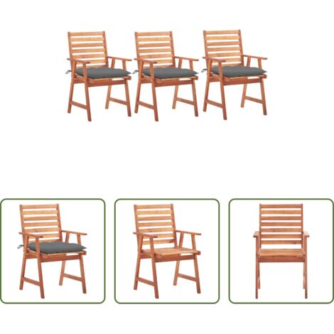 vidaXL Sedie in legno acacia -  Sedie da Pranzo da Esterni con Cuscini 3 pz Massello di Acacia
