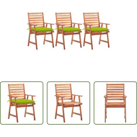vidaXL Sedie in legno acacia -  Sedie da Pranzo da Esterni con Cuscini 3 pz Massello di Acacia