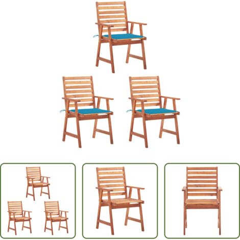 vidaXL Sedie in legno acacia -  Sedie da Pranzo da Esterni con Cuscini 3 pz Massello di Acacia