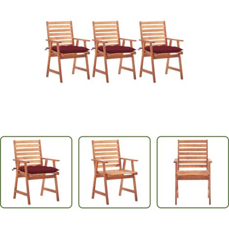 vidaXL Sedie in legno acacia -  Sedie da Pranzo da Esterni con Cuscini 3 pz Massello di Acacia