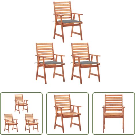 vidaXL Sedie in legno acacia -  Sedie da Pranzo da Esterni con Cuscini 3 pz Massello di Acacia