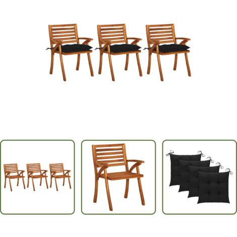 vidaXL Sedie in legno acacia -  Sedie da Pranzo da Giardino con Cuscini 3 pz Massello di Acacia