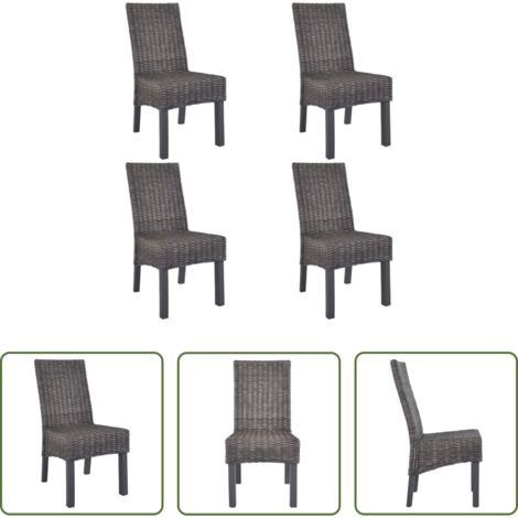 vidaXL Sedie in legno di mango -  Sedie da Pranzo 4 pz Marroni in Rattan Kubu e Legno di Mango