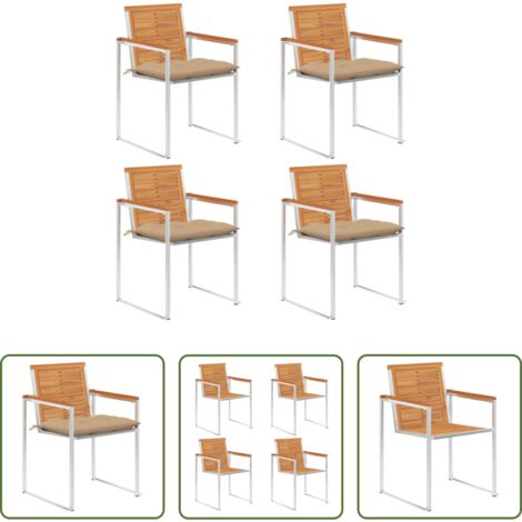 vidaXL Sedie in legno -  Sedie da Giardino con Cuscini 4 pz in Legno Massello di Acacia