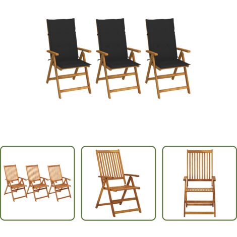 vidaXL Sedie in legno -  Sedie da Giardino Pieghevoli 3 pz con Cuscini Acacia Massello