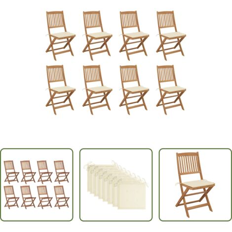 vidaXL Sedie in legno -  Sedie da Giardino Pieghevoli 8 pz con Cuscini Massello Acacia