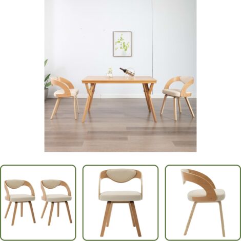 vidaXL Sedie in legno -  Sedie da Pranzo 2 pz in Legno Curvato e Similpelle Crema