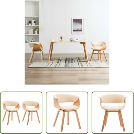 vidaXL Sedie in legno -  Sedie da Pranzo 2 pz in Legno Curvato e Similpelle Crema