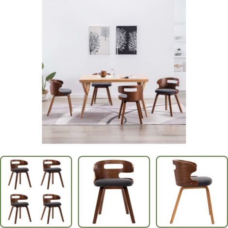 vidaXL Sedie in legno -  Sedie da Pranzo 4 pz Legno Curvato e Tessuto Grigio