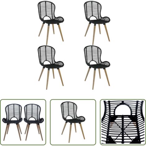 vidaXL Sedie in legno -  Sedie da Pranzo 4 pz Nere in Rattan Naturale