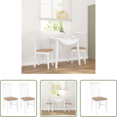vidaXL Sedie in legno -  Sedie da Pranzo con Cuscini 2 pz Bianco Legno Massello di Hevea