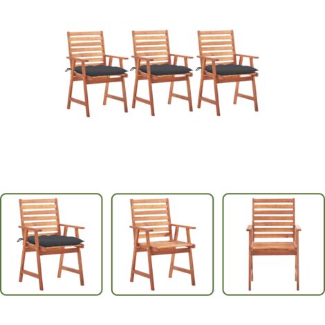vidaXL Sedie in legno -  Sedie da Pranzo da Esterni con Cuscini 3 pz Massello di Acacia
