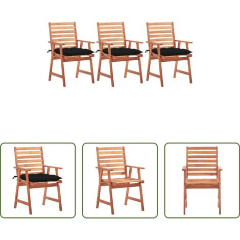 vidaXL Sedie in legno -  Sedie da Pranzo da Esterni con Cuscini 3 pz Massello di Acacia