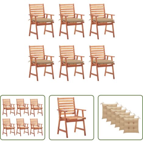 vidaXL Sedie in legno -  Sedie da Pranzo da Esterni con Cuscini 6 pz Massello di Acacia