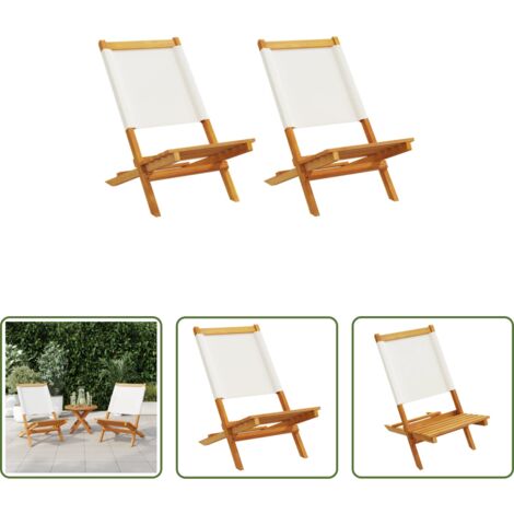 vidaXL Sedie in legno -  Sedie Giardino 2pz Bianco Crema Legno Massello Acacia e Tessuto