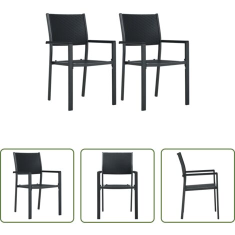 vidaXL Sedie in plastica -  Sedie da Giardino 2 pz Nere in Plastica Stile Rattan