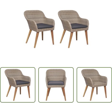 vidaXL Sedie in rattan -  Sedie da Esterno con Cuscini 2 pz in Polyrattan Marrone