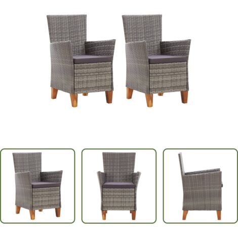 vidaXL Sedie in rattan -  Sedie da Giardino 2 pz con Cuscini in Polyrattan Grigio