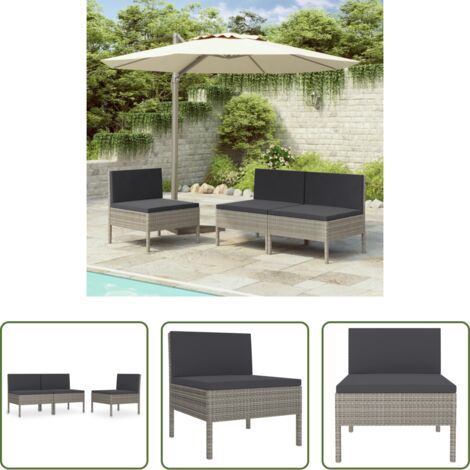 vidaXL Sedie in rattan -  Sedie da Giardino 3 pz con Cuscini in Polyrattan Grigio