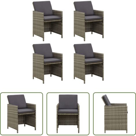 vidaXL Sedie in rattan -  Sedie da Giardino 4 pz con Cuscini in Polyrattan Grigio