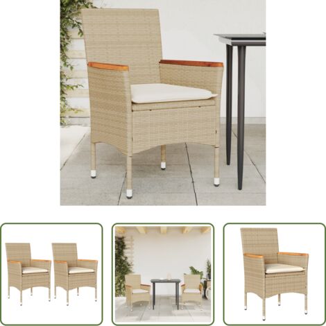 vidaXL Sedie in rattan -  Sedie da Giardino con Cuscini 2 pz Beige in Polyrattan