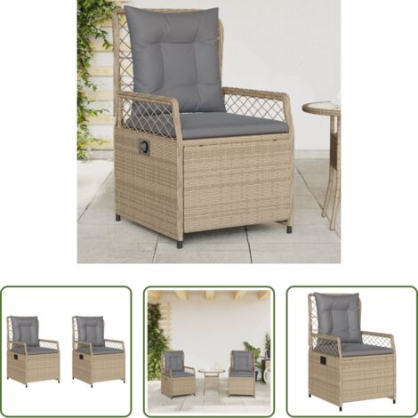 vidaXL Sedie in rattan -  Sedie da Giardino Reclinabili 2 pz Beige Polyrattan