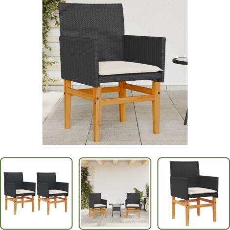 vidaXL Sedie in rattan -  Sedie Giardino con Cuscini 2pz Nere Polyrattan e Legno Massello