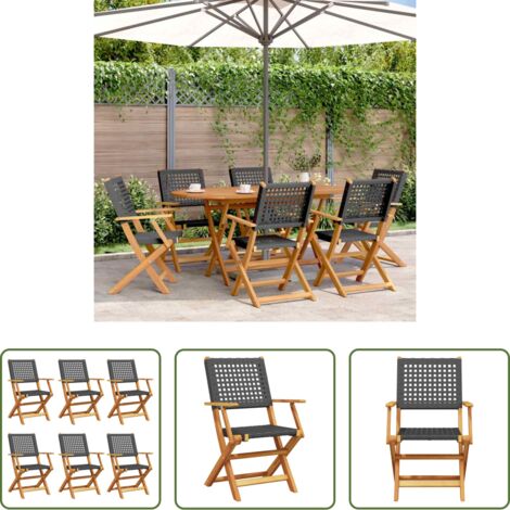 vidaXL Sedie in rattan -  Sedie Giardino Pieghevoli 6 pz Nere Polyrattan e Legno Massello