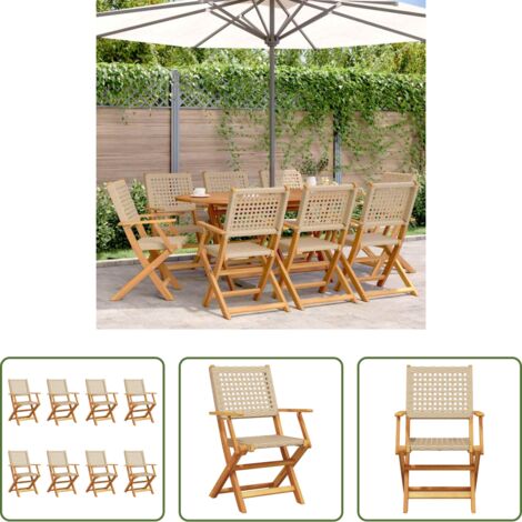 vidaXL Sedie in rattan -  Sedie Giardino Pieghevoli 8pz Beige Polyrattan e Legno Massello