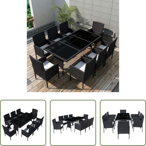 vidaXL Sedie in rattan -  Set da Pranzo da Giardino 9 pz con Cuscini in Polyrattan Nero