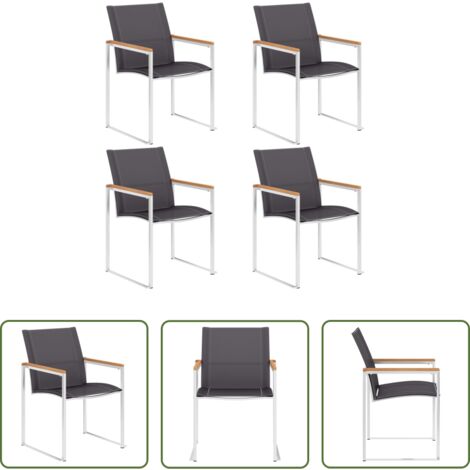 vidaXL Sedie in teak -  Sedie da Giardino 4 pz in Textilene e Acciaio Inox Grigie