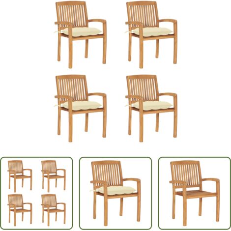 vidaXL Sedie in teak -  Sedie da Giardino Impilabili 4 pz con Cuscini Massello di Teak