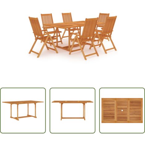 vidaXL Sedie in teak -  Set da Pranzo da Giardino 7 pz in Legno Massello di Teak