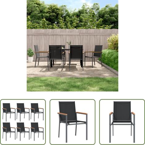 vidaXL Sedie in textilene -  Sedie da Giardino 6 pz Nere 55x61,5x90 cm Textilene e Acciaio