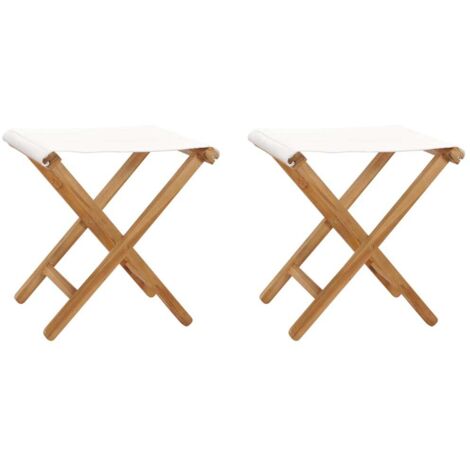 vidaXL Sedie Pieghevoli 2 pz in Legno di Teak e Tessuto Bianco Crema