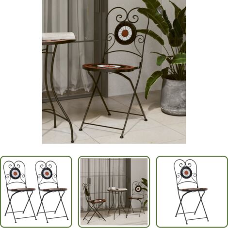 vidaXL Sedie pieghevoli -  Sedie da Bistrò Pieghevoli 2 pz Terracotta e Bianco in Ceramica