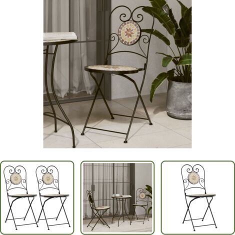 vidaXL Sedie pieghevoli -  Sedie da Bistrò Pieghevoli 2 pz Terracotta e Bianco in Ceramica
